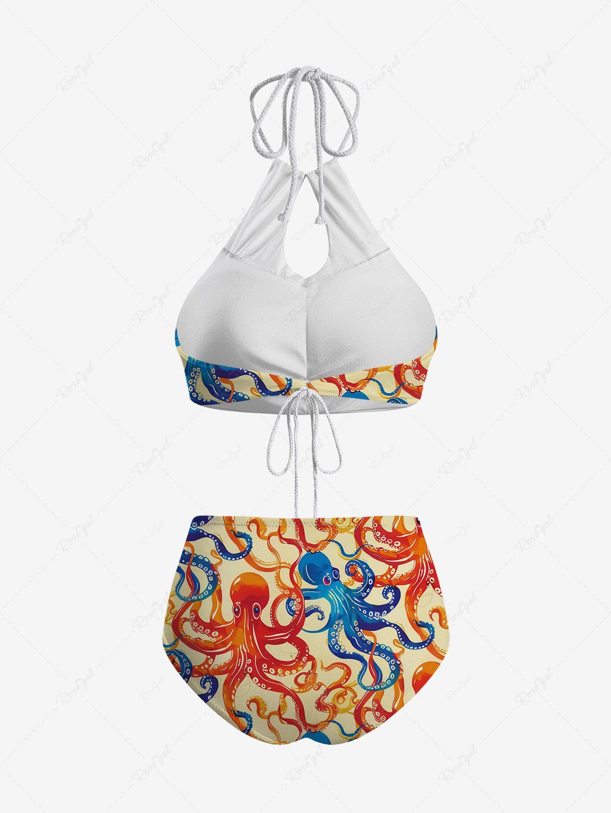 Gothic Colorful Octopus Print Hollow Out Halter Bikini Set