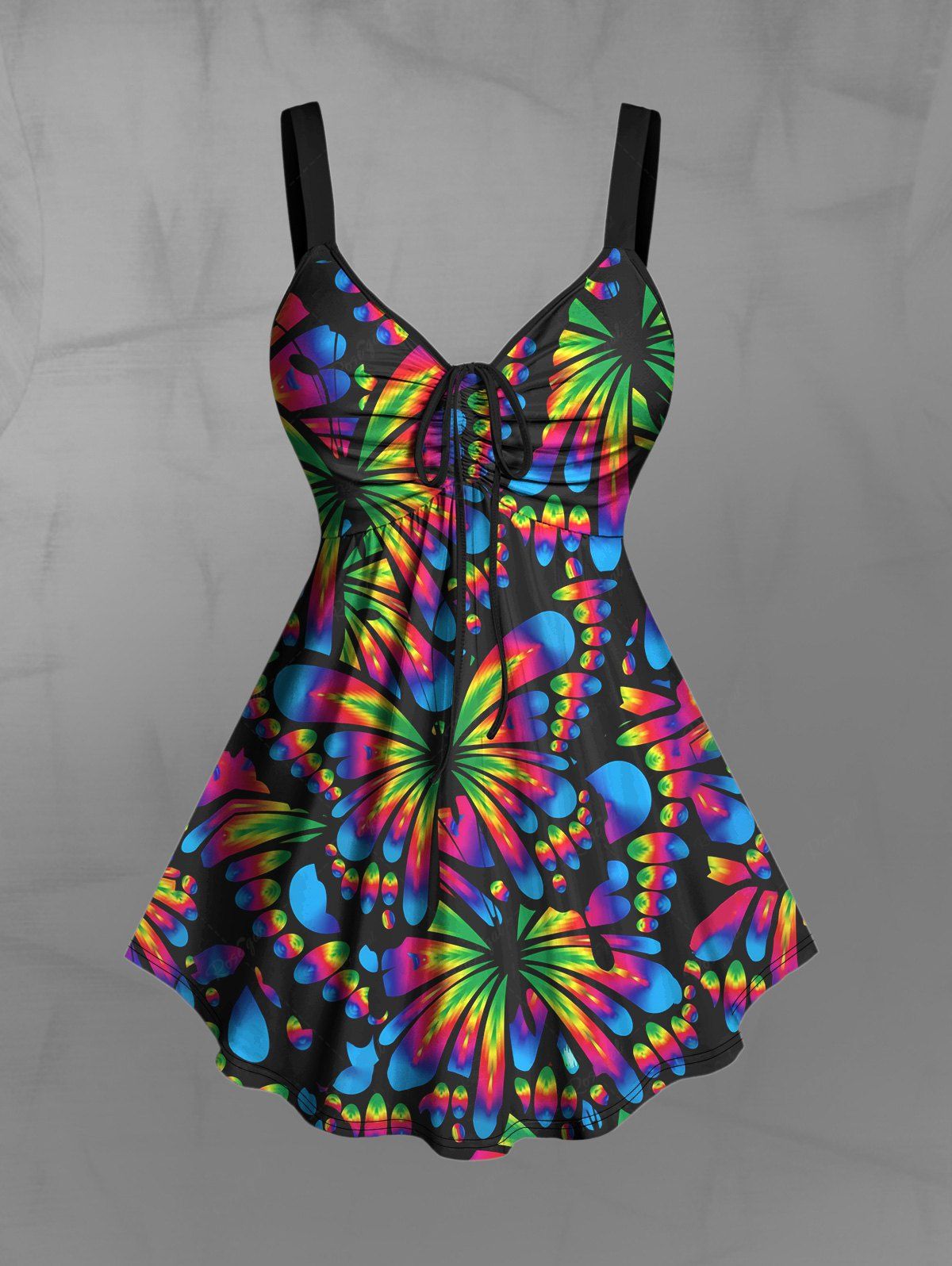 Gothic Colorful Ombre Butterfly Print Cinched Backless Tank Top