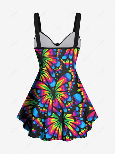 Gothic Plus Size Colorful Ombre Butterfly Print Cinched Backless Tank Top