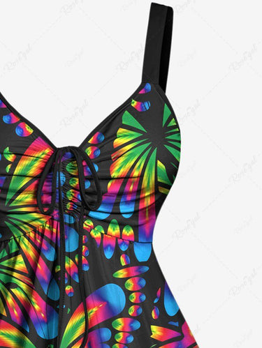 Gothic Plus Size Colorful Ombre Butterfly Print Cinched Backless Tank Top