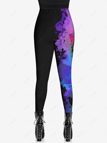 Gothic Plus Size Eagle Ink Painting Splatter Print Skinny Leggings