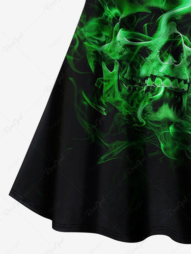 Gothic Plus Size Skull Fire Flame Print Ombre Crisscross A Line Cami Dress
