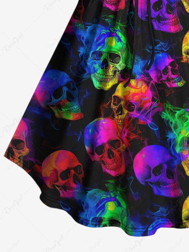 Gothic Plus Size Colorful Ombre Smoke Neon Skull Print Cinched Backless Tank Top