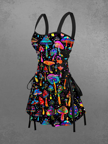 Gothic Colorful Mushroom Print Lace Up Backless A Line Tank Dress Rgothic Gothic Colorful Mushroom Print Lace Up Backless A Line Tank Dress Rgothic