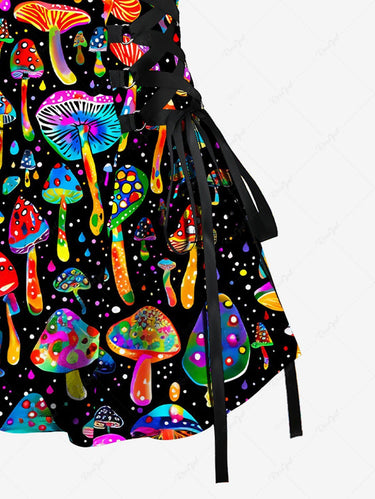 Gothic Colorful Mushroom Print Lace Up Backless A Line Tank Dress Rgothic Gothic Colorful Mushroom Print Lace Up Backless A Line Tank Dress Rgothic