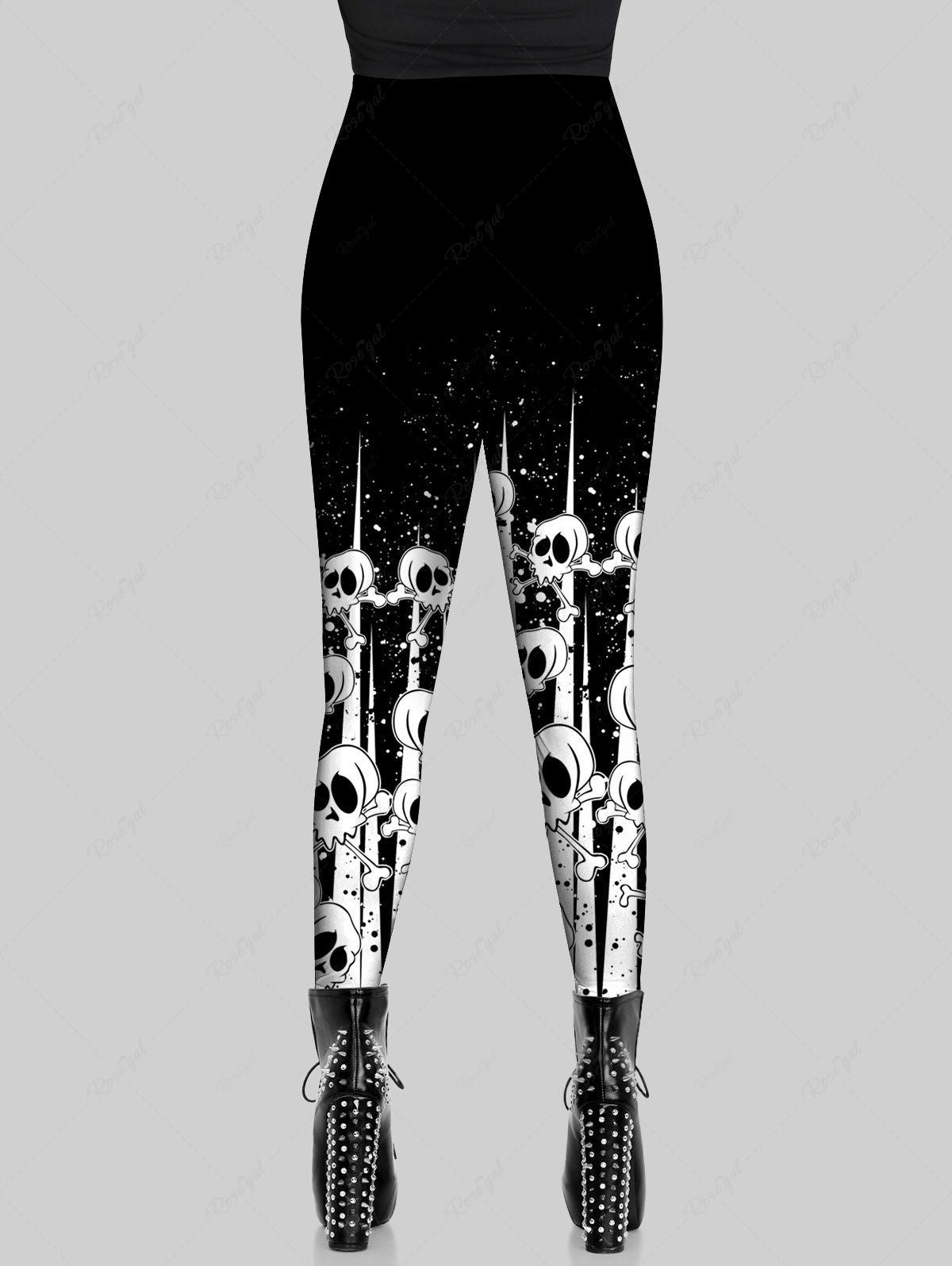 Insanity Ladies Gothic Skull Print Leggings – Punk Emo Halloween Style, Full Length, Sizes 8-22 (SM-XXL)