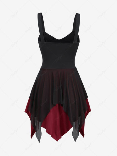 Gothic D-Ring Lace Up Backless Layered A Line Tank Dress