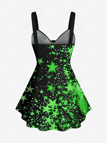 Gothic Plus Size Glitter Stars Print Cinched Backless Tank Top