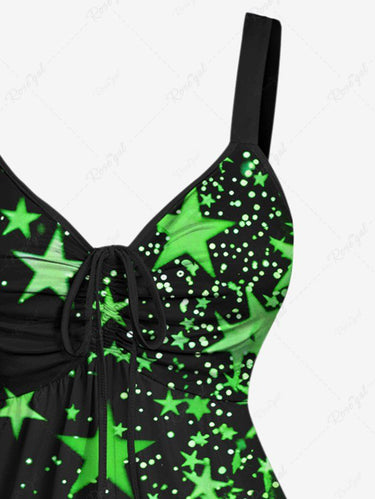 Gothic Plus Size Glitter Stars Print Cinched Backless Tank Top