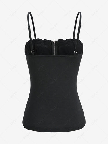 Gothic Skull Zipper D-Ring Buckle Grommet Backless Cami Top(Adjustable Shoulder Strap)(3 Days Delivery)