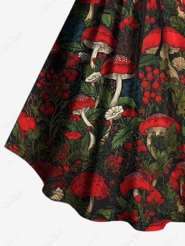 Gothic Plus Size Mushroom Flower Leaf Print Cinched Backless Tank Top