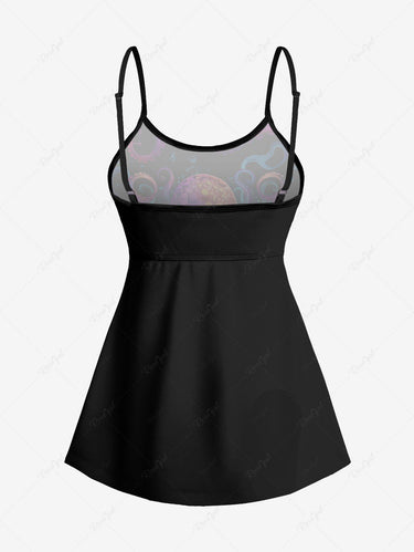 Gothic Plus Size Octopus Print Boyleg Tankini Swimsuit (Adjustable Shoulder Strap)