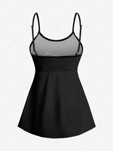 Gothic Plus Size Skull Octopus Patriotic American Flag Painting Splatter Print Boyleg Tankini Swimsuit (Adjustable Shoulder Strap)