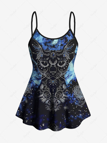 Gothic Plus Size Butterfly Leopard Galaxy Moon Print Boyleg Tankini Swimsuit (Adjustable Shoulder Strap)