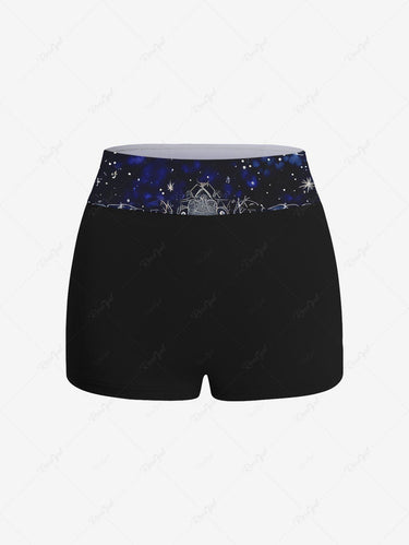 Gothic Plus Size Butterfly Leopard Galaxy Moon Print Boyleg Tankini Swimsuit (Adjustable Shoulder Strap)