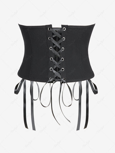Gothic Plus Size Lace Up Grommets Rose Flower Trim Cross Zipper Corset