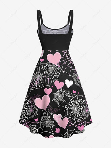 Gothic Halloween Costumes Plus Size Skeleton Spider Web Heart Print A Line Tank Dress