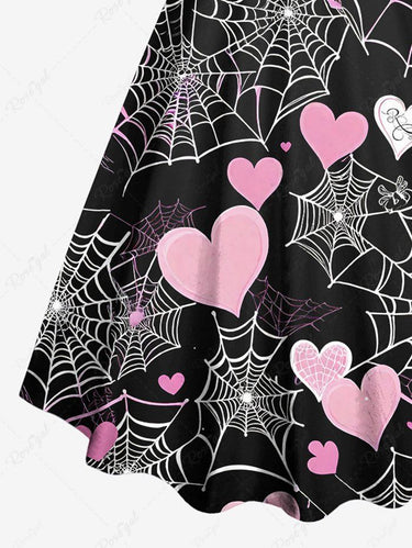 Gothic Halloween Costumes Plus Size Skeleton Spider Web Heart Print A Line Tank Dress