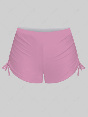 Gothic Plus Size Skull Rose Flower Leaf Print Twist Halter Backless Cinched Boyleg Tankini Swimsuit