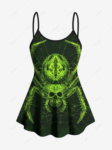 Gothic Plus Size Glitter Skull Spider Print Boyleg Tankini Swimsuit (Adjustable Shoulder Strap)