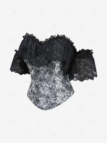 Gothic Rose Flower Lace Off The Shulder Lace-up Cover Corset