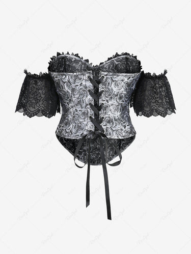 Gothic Rose Flower Lace Off The Shulder Lace-up Cover Corset