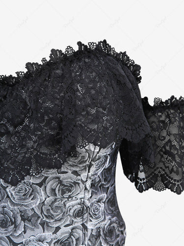 Gothic Rose Flower Lace Off The Shulder Lace-up Cover Corset