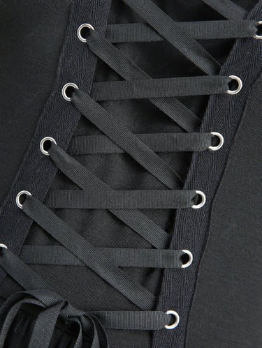 Gothic Skull Lace Overlay Lace-up Layered Flare Sleeve A Line Maxi Dress