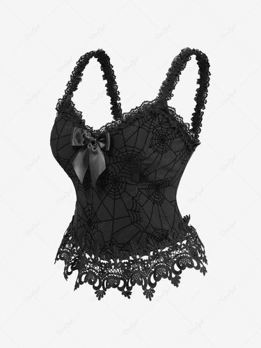 Gothic Halloween Plus Size Spider Web Flocking Applique Lace Trim Bowknot Lace-up Back Corset