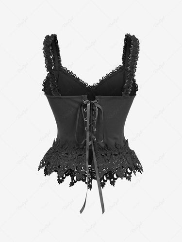 Gothic Halloween Plus Size Spider Web Flocking Applique Lace Trim Bowknot Lace-up Back Corset