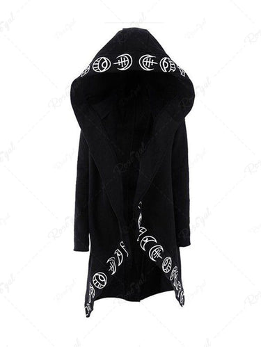 Gothic Punk Style Moon Print Asymmetrical Hooded Coat
