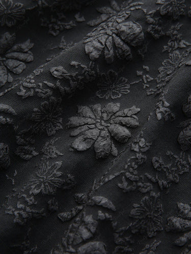 Gothic Chrysanthemum Floral Jacquard Ruched Bust Half Button Front Opening A Line Dress