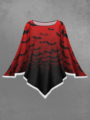 Gothic Plus Size Ombre Bat Printed Halloween Costume Pullover Asymmetric Cloak