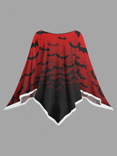 Gothic Plus Size Ombre Bat Printed Halloween Costume Pullover Asymmetric Cloak