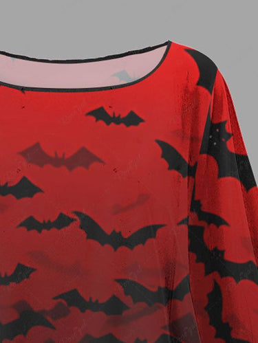 Gothic Plus Size Ombre Bat Printed Halloween Costume Pullover Asymmetric Cloak