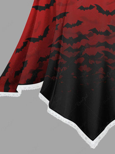 Gothic Plus Size Ombre Bat Printed Halloween Costume Pullover Asymmetric Cloak