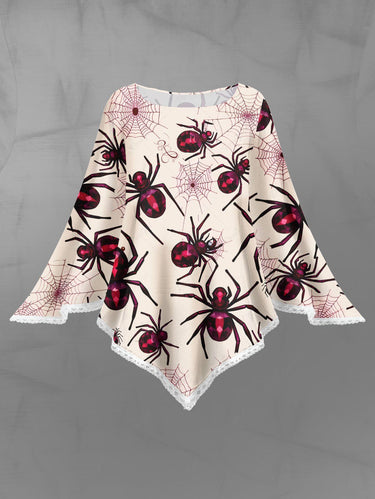 Gothic Plus Size Spider and Spider-web Print Halloween Asymmetric Pullover Cape Cloak