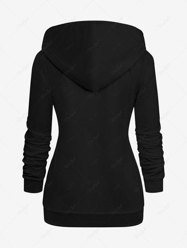 Gothic Plus Size Skulls Branch Vine Print Halloween Zipper Pocket Drawstring Hoodie