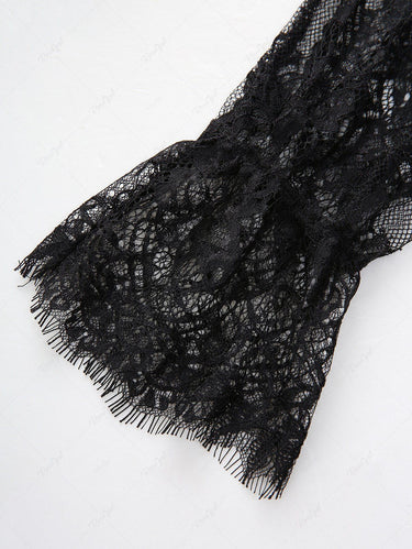 Gothic Floral Lace Poet Sleeves Patchwork Velvet Layered A Line Dress