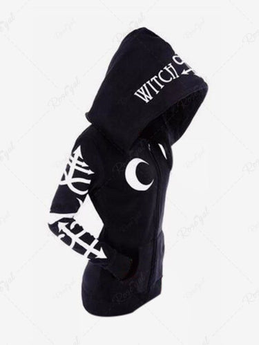 Gothic Moon Letters Print Full Zipper Pocket Long Sleeves Hoodie
