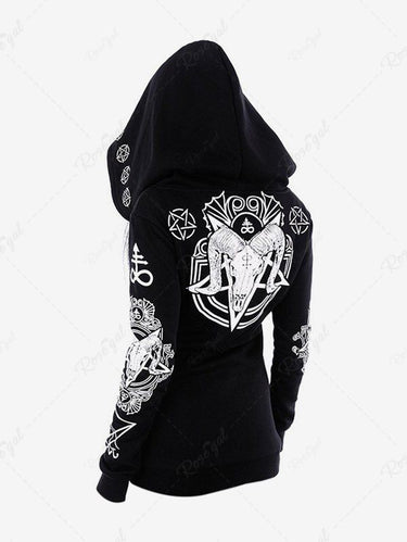 Gothic Punk Sheep Head Stars Print Zipper Pocket Long Sleeves Hoodie