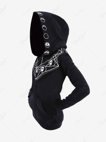 Gothic Punk Moon Planet Geometric Signal Print Zipper Pocket Long Sleeves Hoodie