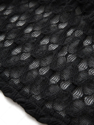 Gothic Cold Shoulder Skull Cross Cut Out Twist Crochet Lace Semi See Through Top