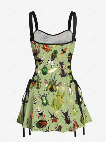 Gothic Colorful Insects Print Lace Up A Line Tank Dress