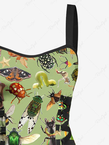 Gothic Colorful Insects Print Lace Up A Line Tank Dress