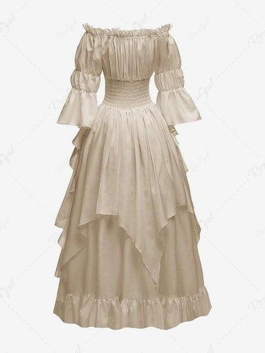 Gothic Christmas Ruched Elastic Waist Solid Layered A Line Dress