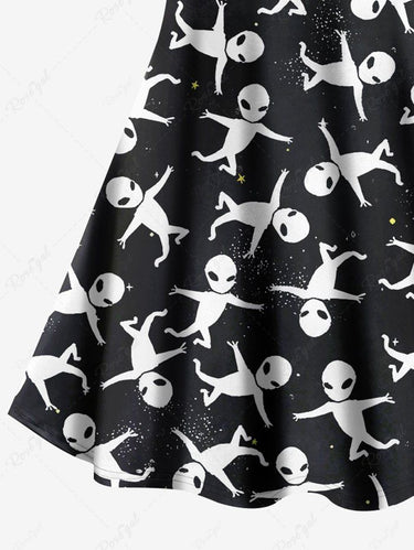 Gothic Plus Size Alien Stars Galaxy Print Crisscross A Line Cami Dress