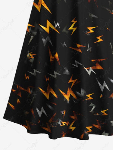 Gothic Plus Size Ombre Lightning Print Crisscross A Line Maxi Dress
