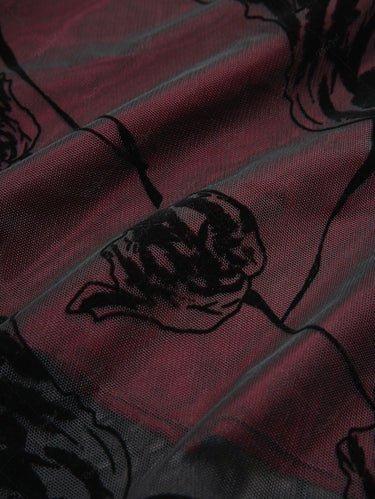 Gothic Rose Flower Mesh Flocking Applique Layered A Line Dress(Adjustable Shoulder Strap)