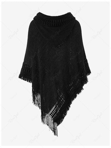 Gothic Crochet Hollow Out Tassel Lace Up Hooded Asymmetric Solid Cape Cloak
